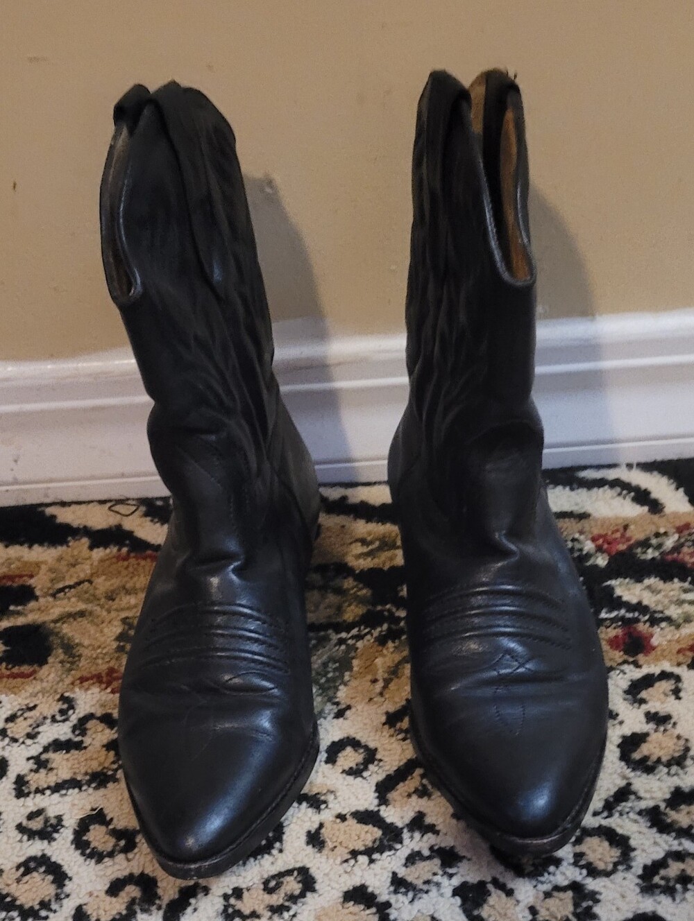 Classic Black Leather Western Ankle Booties